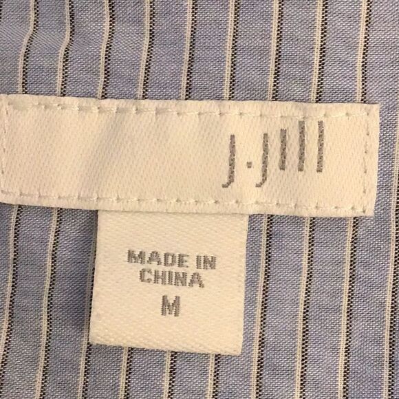 J. Jill Blue Contrast Stripe Button Up Long Sleeve Cotton Tunic Blouse - Picture 4 of 13